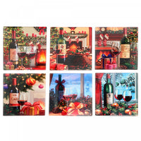 Sous-verre de Noël carré au thème du vin de 9 po en céramique - ensemble de 6
