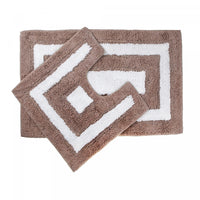 Ensemble de 2 tapis de salle de bain blancs en coton avec bordure taupe