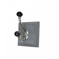 Crochet de couleur nickel antique avec boutons noirs et base en bois gris délavé - ensemble de 2 crochets