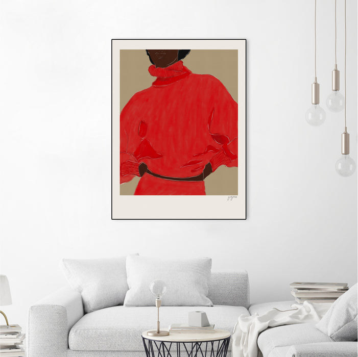 Œuvre d'art murale sur toile encadrée noire « Woman In Red » 18 x 24