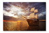 Ancient Ship in The Sea 24 po x 36 po : Oeuvre d’art murale en panneau de tissu sans cadre