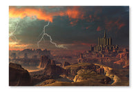  Electric Storm Over Distant Alien City 28 po x 42 po : Cadre d'art mural et panneau de tissu