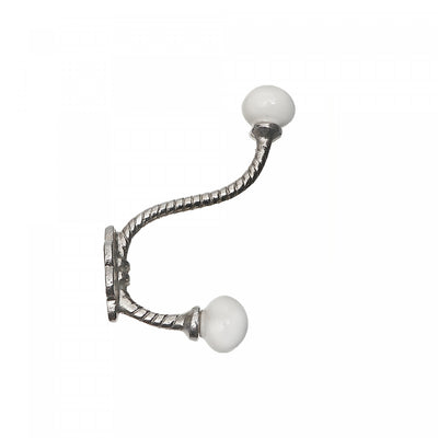 Iron Twist Hook with Ceramic Ivory Knob Nickel - Set of 4 Hooks|Crochet torsadé en fer de couleur nickel avec bouton ivoire en céramique - ensemble de 4 crochets