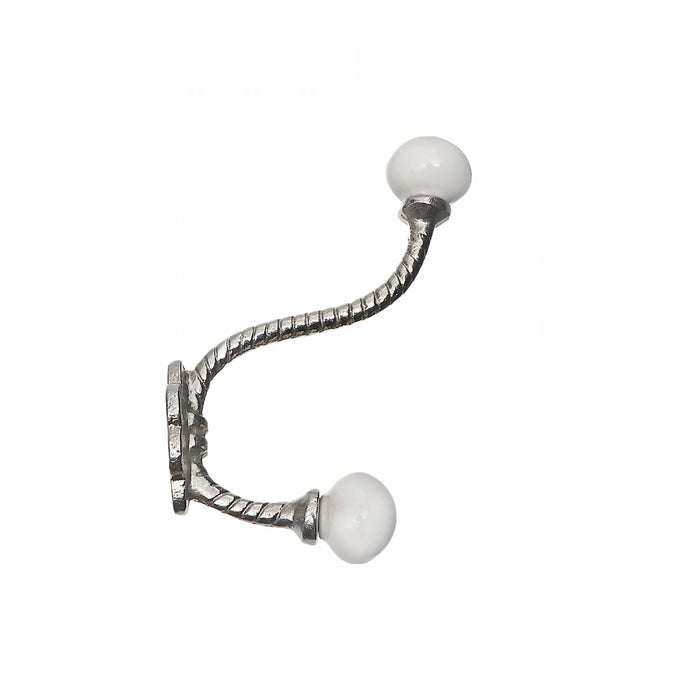 Crochet torsadé en fer de couleur nickel avec bouton ivoire en céramique - ensemble de 4 crochets