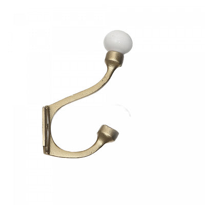 Iron Hook with Ceramic Ivory Knob Gold - Set of 4 Hooks|Crochet en fer doré avec bouton ivoire en céramique - ensemble de 4 crochets