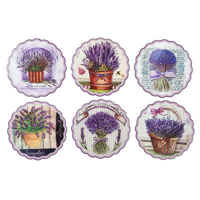 8" Round Scallop Edged Ceramic Trivet Lavender - Set of 6 Coaster|Sous-verre rond de 8 po en céramique à bordure en forme de coquillage avec lavande - ensemble de 6 sous-verre