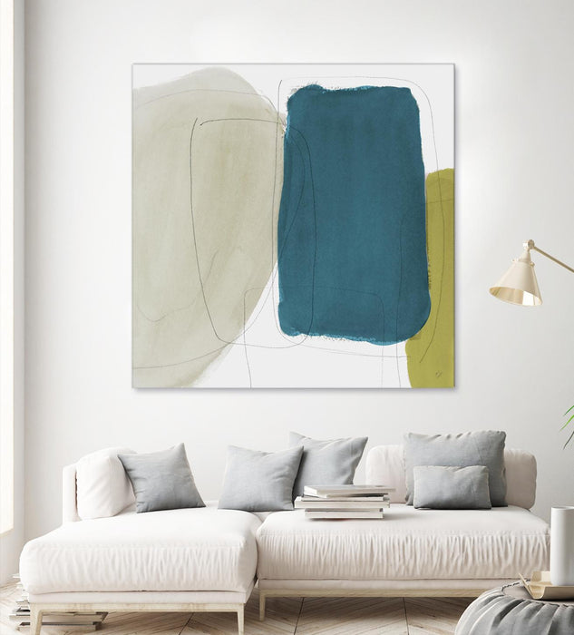 Œuvre d’art murale Giant Art « Beige And Navy Abstract » 54 x 54