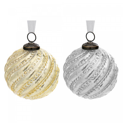 4" Glass Swirl Ornament Gold Silver - Set of 4 Christmas Ornaments|Ornement doré ou argenté en spirale de 4 po - ensemble de 4 ornements de Noël