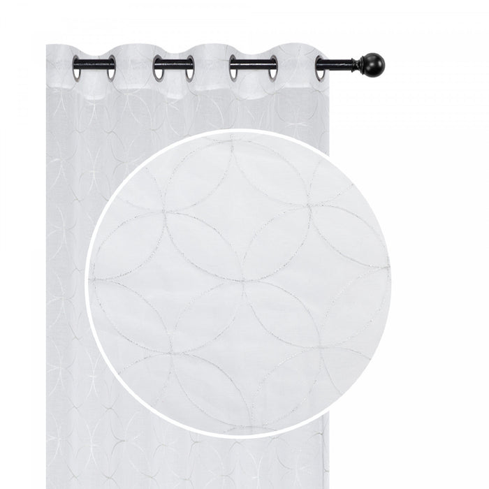 Panneau de rideau transparent en LurexMC brodé de motifs de diamants arrondis blanc - ensemble de 2