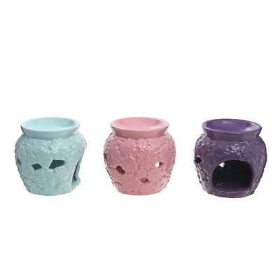 Ceramic Oil Burner Embossed Daisy - Set of 3 Aroma Oil|Brûleur d’huile en céramique à motif de marguerite en relief - ensemble de 3