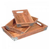 Ensemble de 3 plateaux rectangulaires en bois avec coins en métal