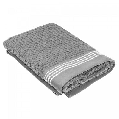 Luxury Stitch Bath Towel 27 x 50 Light Grey - Set of 2 Towels|Serviette de bain brodée luxueuse 27 x 50 gris clair - ensemble de 2 serviettes