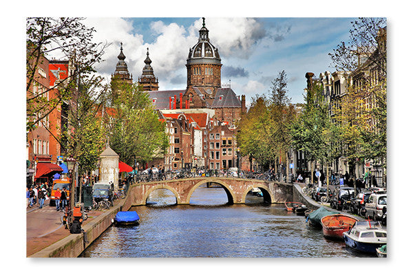  Beautiful Amsterdam Canals 24 po x 36 po : Cadre d'art mural et panneau de tissu