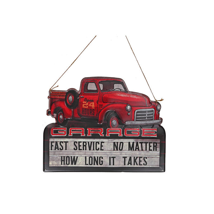 Panneau mural décoratif « Garage — Fast Service » en métal embossé