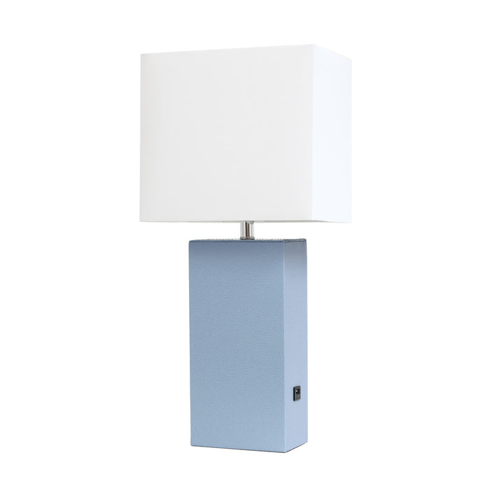 Lampe de table moderne Elegant Designs en cuir avec USB, pervenche