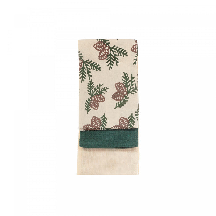 Ensemble de 3 linges à vaisselle à motif de pommes de pin