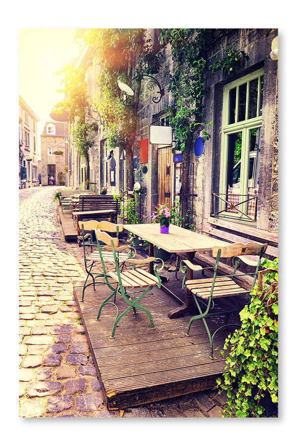 Cafe Terrace in Small European City 28x42 Wall Art Fabric Panel Without Frame