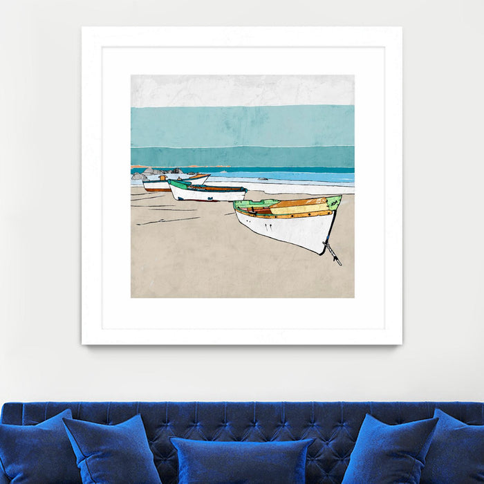 Œuvre d’art murale encadrée blanche et mate « Lined Up » 36 x 36