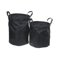 2 paniers de rangement ronds noirs en toile de polyester plastifié avec poignées