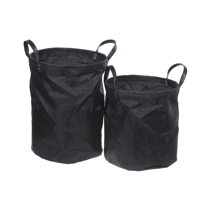 2 paniers de rangement ronds noirs en toile de polyester plastifié avec poignées