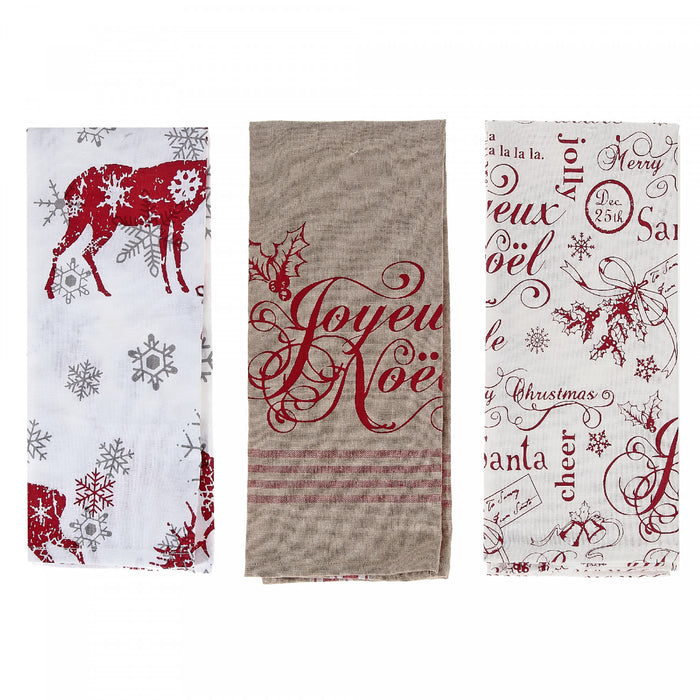 Linge à vaisselle imprimé « Joyeux Noël » en coton 