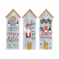 Décoration murale galvanisée en forme de maison, ornée de gnomes et de souhaits en anglais - ensemble de 3 décorations murales