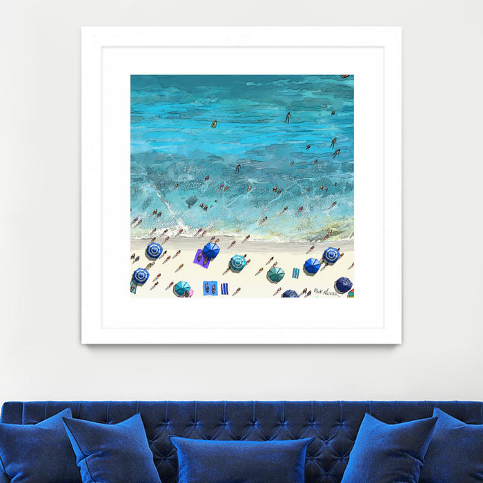Œuvre d’art murale encadrée blanche et mate « Hot Summer Beach » 30 x 30