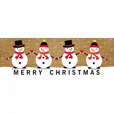 Coir Door Mat Quadruple Snowman - Merry Christmas 16 x 48 Floormat|Paillasson en fibre de coco orné de quatre bonshommes de neige - « Merry Christmas » 16 x 48