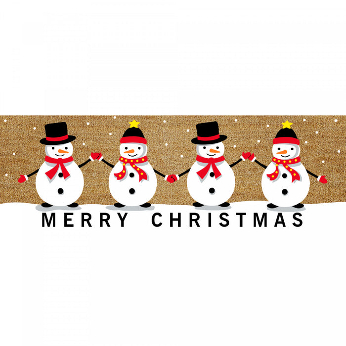 Paillasson en fibre de coco orné de quatre bonshommes de neige - « Merry Christmas » 16 x 48