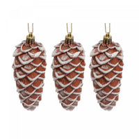 Paquet de 3 ornements de Noël bronze en forme de pomme de pin dans une boîte en PVC