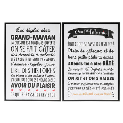 Framed Canvas Wall Sign Regles Chez Papi & Mamie - Set of 2 Wall Decor|Panneau mural encadré « Règles chez Papi & Mamie » en toile - ensemble de 2 décorations murales