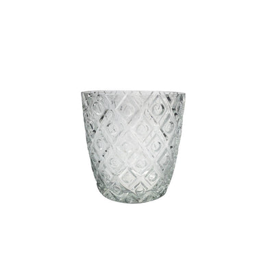 Round Glass Candle Holder Diamond - Set of 4|Bougeoir rond en verre à motif de diamants - ensemble de 4