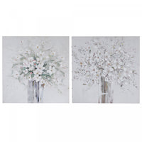Œuvre d’art murale sur toile peinte à la main représentant un bouquet frais - ensemble de 2 décorations murales