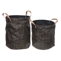 2 paniers de rangement ronds chocolat en toile de polyester plastifié avec poignées