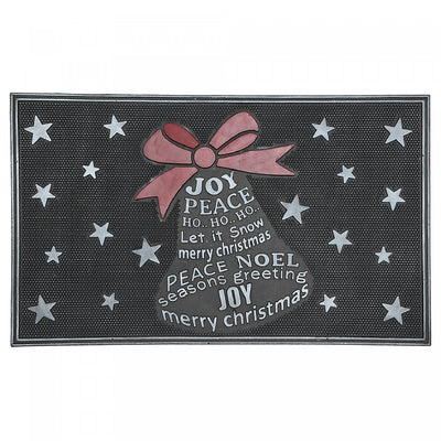 Rubber Bell Wishes Floormat|Tapis de plancher avec vœux des Fêtes en anglais dans une forme de cloche, en caoutchouc