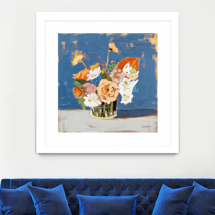 Œuvre d’art murale encadrée blanche et mate « Peach And White Bouquet » 30 x 30