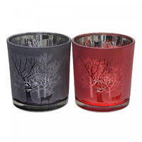 Bougeoirs pour bougie chauffe-plats en verre avec arbres ambrés - ensemble de 2 bougeoirs