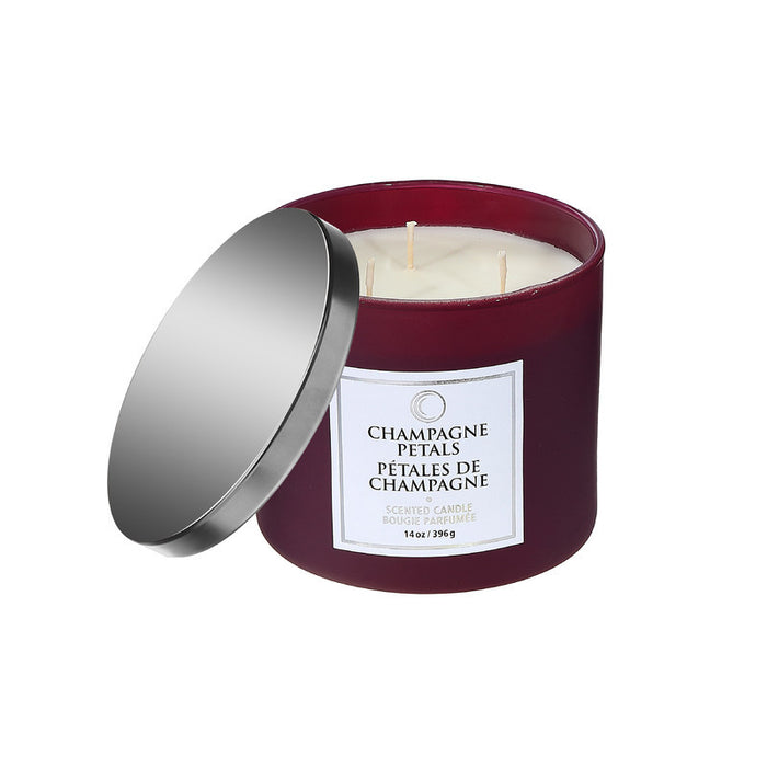 Bougie parfumée de luxe de 14 oz à 3 mèches à arôme de pétales de champagne avec couvercle - ensemble de 2