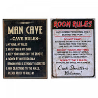 Œuvre d’art murale en fer « Room Rules » et « Man Cave » - ensemble de 2 décorations murales