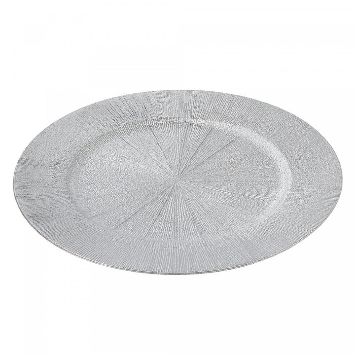 Assiette de présentation de 13 po argentée à motif de dessin dans le sable - ensemble de 6