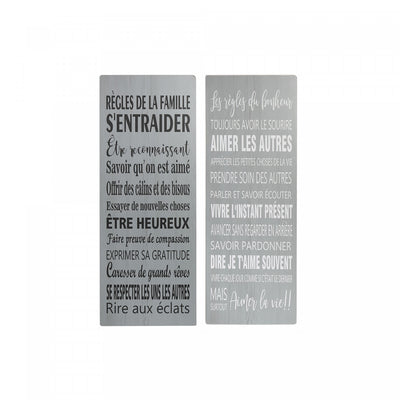 Wood Wall Art 'Regles Du Bonheur/famille' - Set of 2|Œuvre d’art murale « Règles du bonheur et de la famille » en bois - ensemble de 2