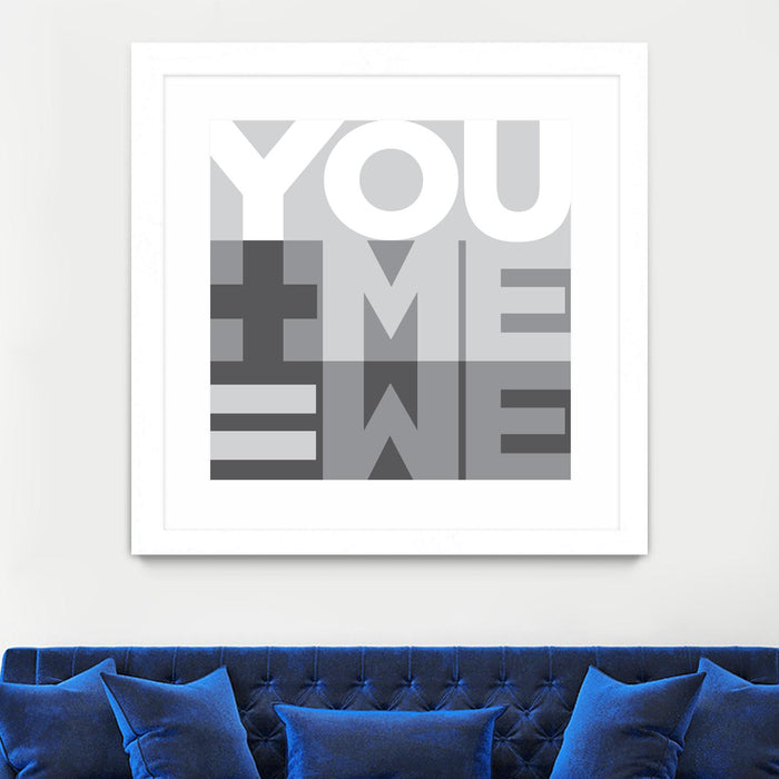 Œuvre d’art murale encadrée blanche et mate « You Me We I » 36 x 36