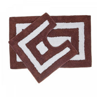 Ensemble de 2 tapis de salle de bain blancs en coton avec bordure chocolat