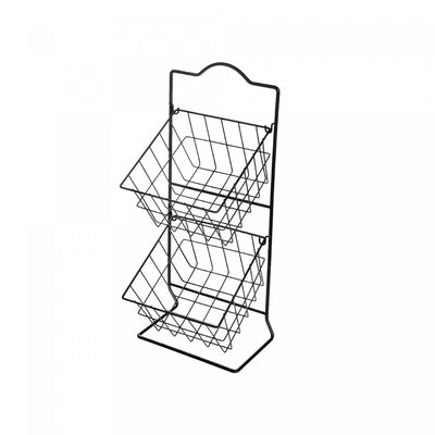 2 Tier Square Metal Grid Fruit Basket Stand Black Kitchen Storage|Présentoir de rangement noir à 2 niveaux avec corbeilles de fruits carrées en grillage en métal pour la cuisine