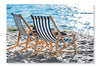  Striped Chaise Lounges And Cooler On Sandy Beach 28 po x 42 po : Cadre d'art mural et panneau de tissu