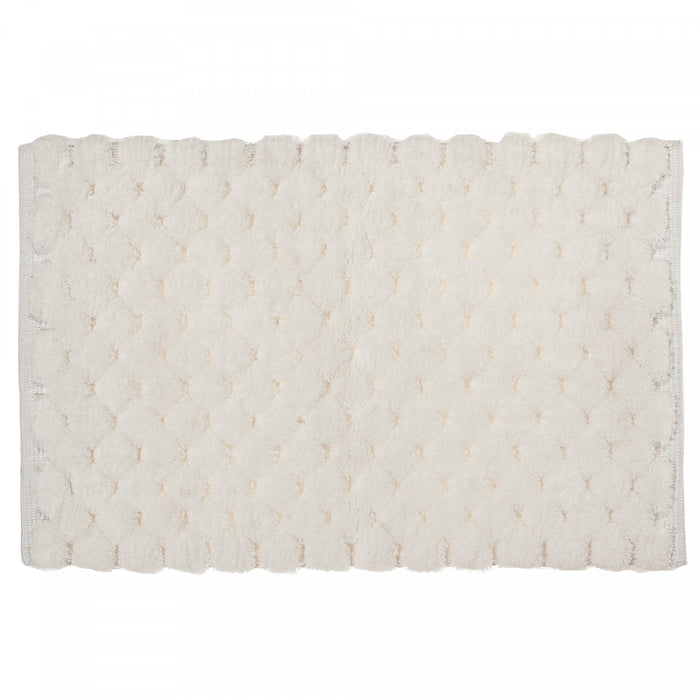 Tapis de salle de bain 20 x 32 blanc tissé à la main avec pompon