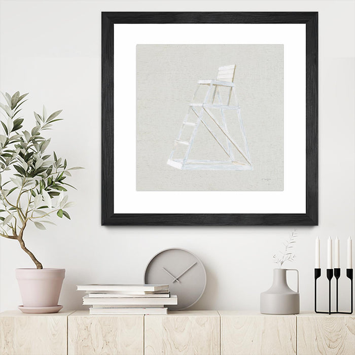 Œuvre d’art murale encadrée noire et mate « Serene Seaside Ii Tan » 30 x 30