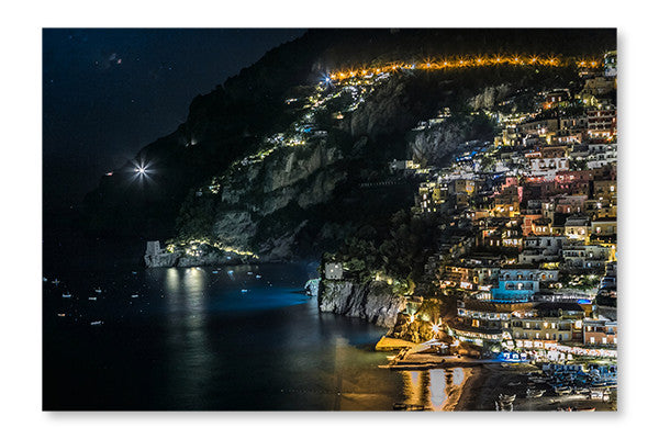  Poitano Village At Night 24 po x 36 po : Cadre d'art mural et panneau de tissu