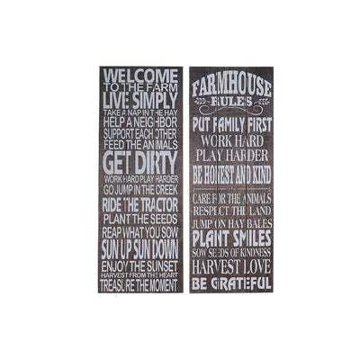 Wood 'Farmhouse Rules' Wall Sign - Set of 2|Panneau mural « Farmhouse Rules » en bois - ensemble de 2