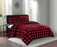 Ensemble d'édredon Buffalo Check 3 pièces à carreaux pour très grand lit - noir et rouge